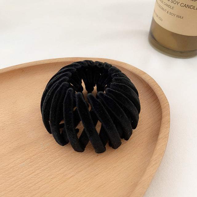 Prendedor de cabelo Lasery Veludo preto impermeável para coques sofisticados e duradouros